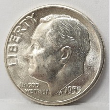 UNITED STATES OF AMERICA 1955S . ONE DIME COIN . FILLED IN S